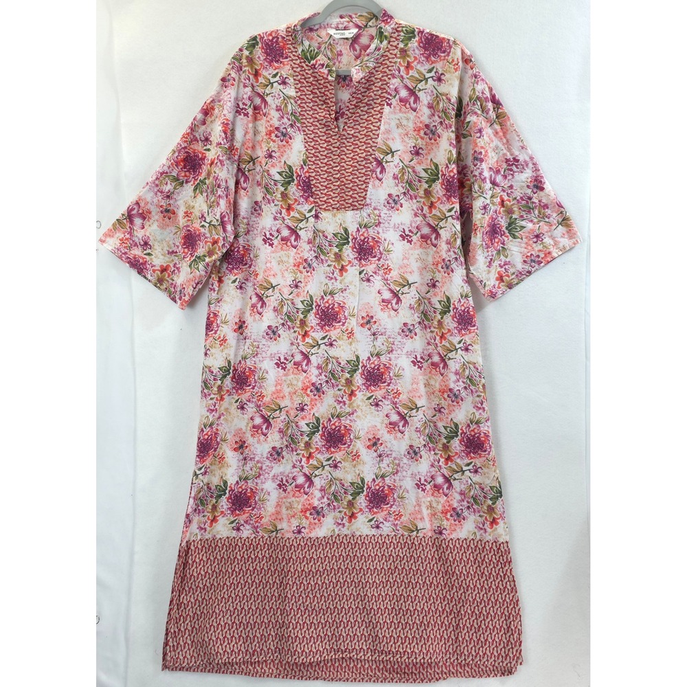REDTAG Kaftan Dress Floral Print Pink White Women UK 20 Boho Cottagecore Resort